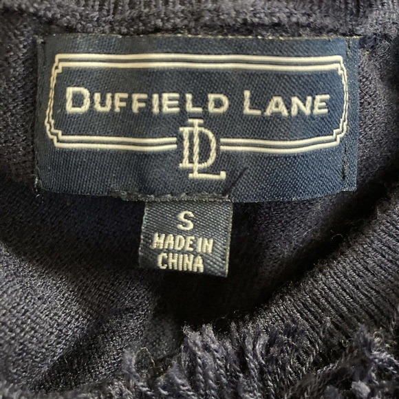 Duffield lane navy button cardigan size small cashmere blend fringe neckline - Picture 8 of 10